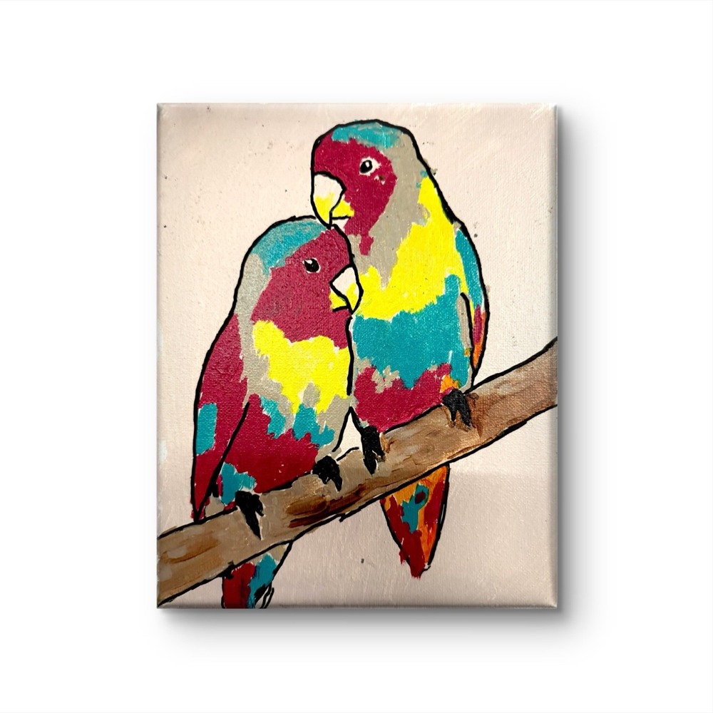 Papa Diouf Original Parrot Painting Tropical Bird Abstract Art 8x10 New